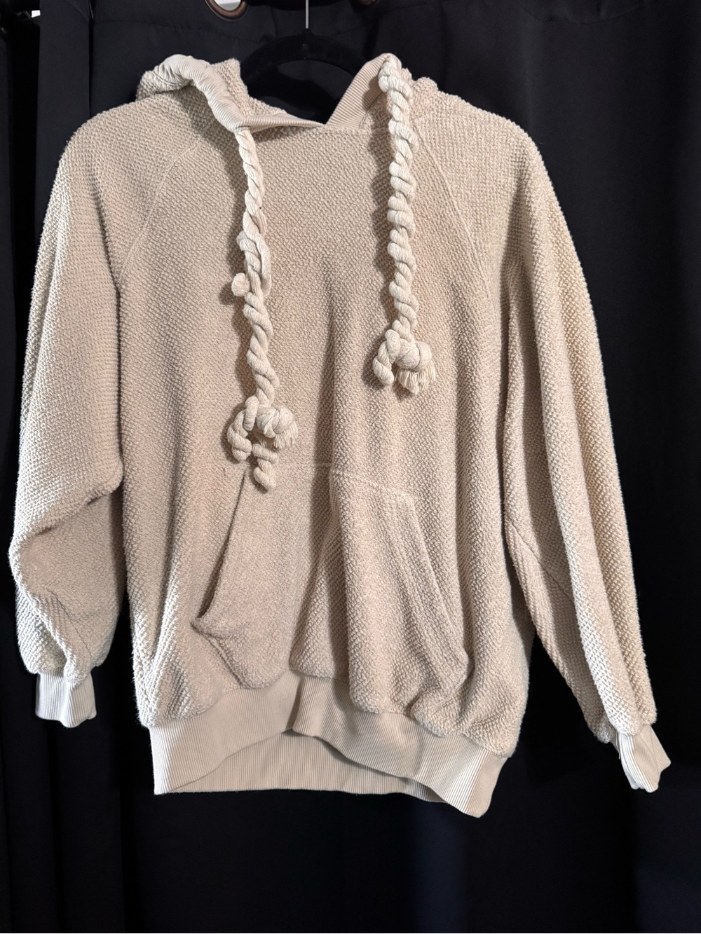 Free People Braided-Rope Hoodie in Cream-NWOT